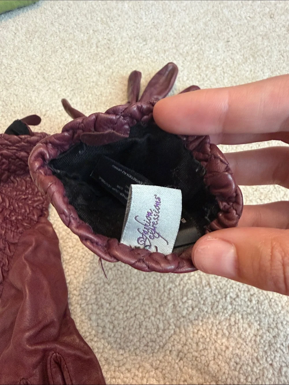 VTG Leather Gloves Long Womens Medium Fancy Ruching Silk Lined Purple Red
